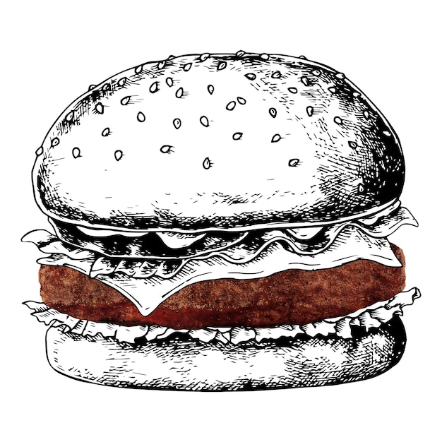 Vintage hamburger png naklejka fast food rysunek przezroczysty tło