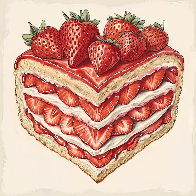 Vintage ilustracja serca na Walentynki złożonego z warstw ciasta truskawkowego słodki i delikatny portret miłości delikatne uścisk v 6 Job ID 3766d9343ded42e28a4a238e4564d766