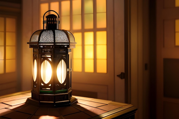 Vintage Lantern Tło dla Ramadan Mubarak Eid z kopią przestrzeni tła Generative AI