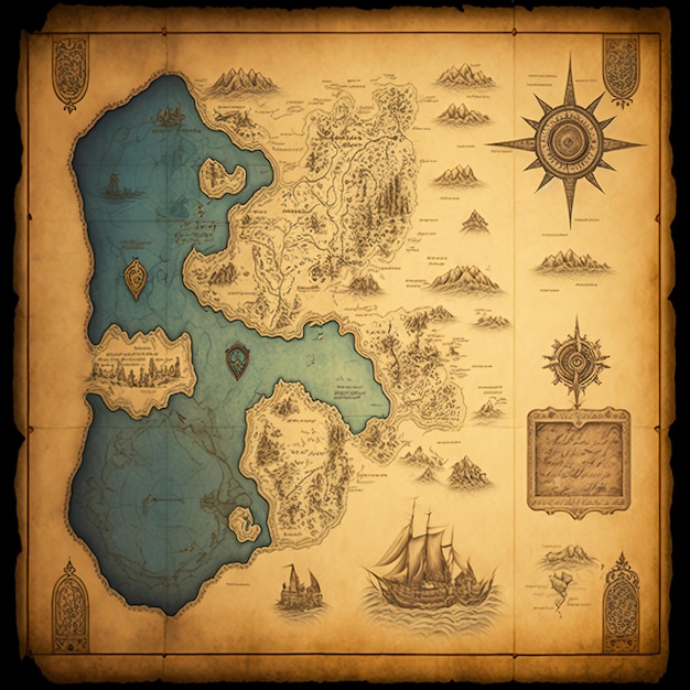 Zdjęcie vintage mapa nieznanych krain fantasy territory generative ai
