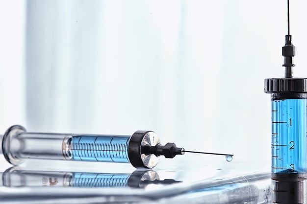 Zdjęcie vintage medycyna strzykawki, szczepionka koncepcyjna, zastrzyk, lek