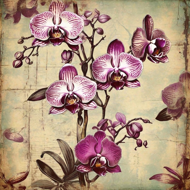 Vintage Orchid Elegance Retro Grunge tekstury