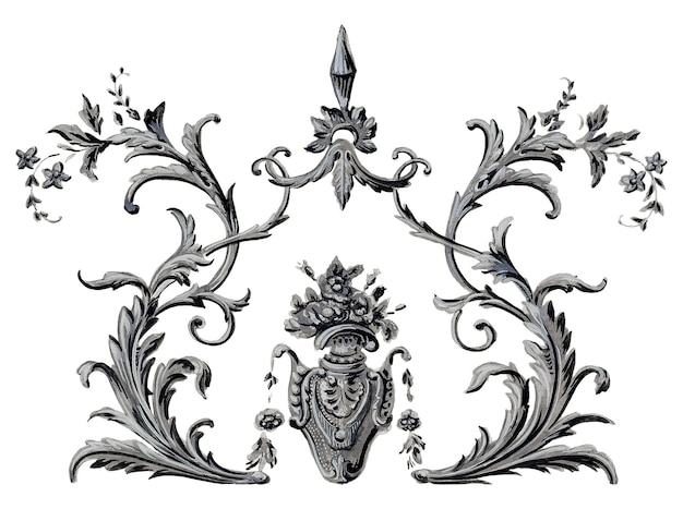 Vintage ornament png naklejka srebrna art deco przezroczyste tło