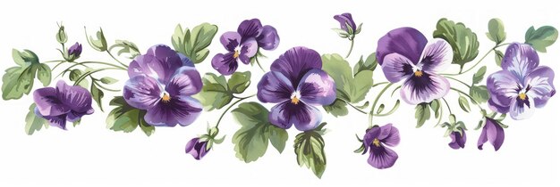 Vintage Pansy i Violet Floral Design w stylu akwarelu dla letniego ogrodu Generative AI