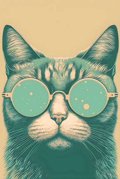 Vintage plakat kot odrobina ilustracji okularów