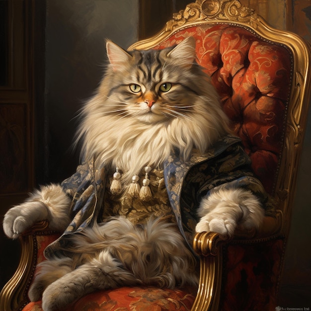 Vintage portret kota, kurtka zwierzęca, oryginalny obraz. Sztuka wygenerowana przez AI
