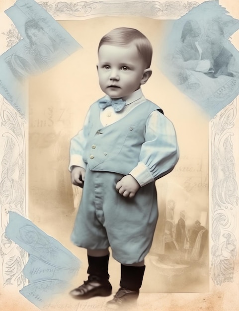 Vintage Portret małego chłopca stary papier śmieci dziennik papier cyfrowy