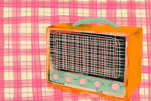 Zdjęcie vintage radio w stylu pop art ilustracji