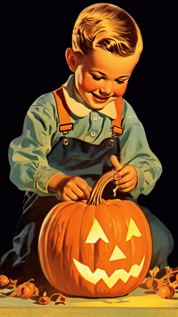 vintage retro książka dla dzieci pocztówka ilustracja lata 50. straszny kostium na halloween uśmiech czarownicy