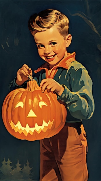 vintage retro książka dla dzieci pocztówka ilustracja lata 50. straszny kostium na halloween uśmiech czarownicy