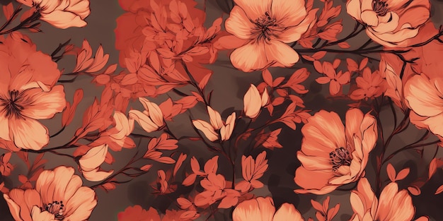 Vintage retro rysowane malowane kwiatowe kwiaty botaniczne kwitnące elegancki wzór tekstury
