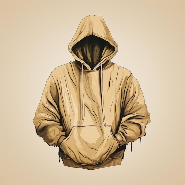 Vintage Sepiatoned Hoodie Ilustracja z szczegółowym szkicem