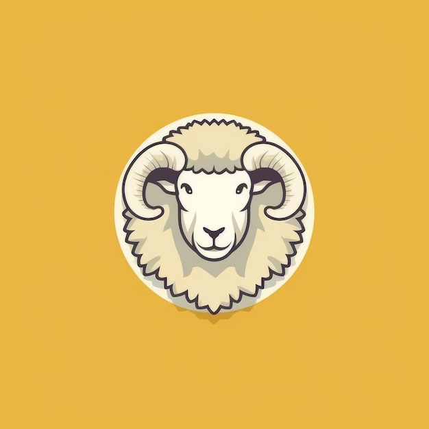 Vintage Sheep Head Logo na żółtym tle z sztuką Himalajów