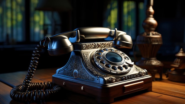 Zdjęcie vintage stary telefon na drewnianym stole