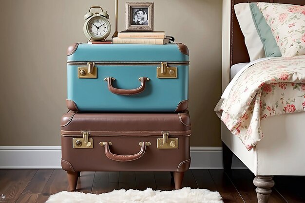 Zdjęcie vintage suitcase nightstand z retro urokiem