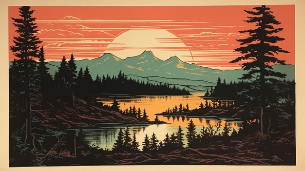 Zdjęcie vintage sunset landscape print zainspirowany przez sheparda fairey