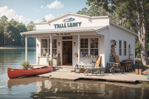 Zdjęcie vintage talquin supply co na brzegu jeziora talquin na florydzie opierający się o budynek