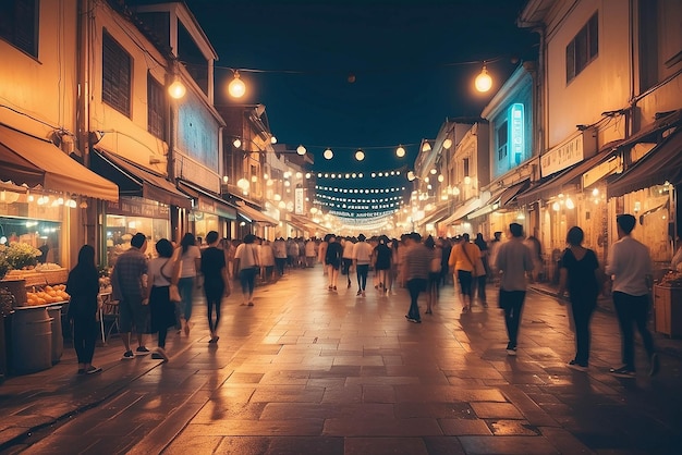 vintage ton rozmyty obraz nocnego festiwalu na ulicy z bokeh do użytku w tle