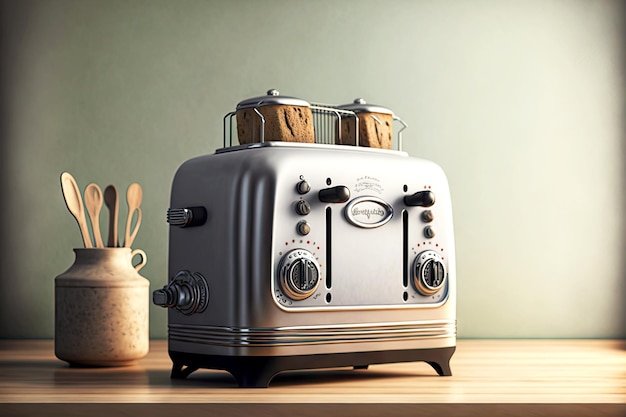 Vintage toster w kuchni na jasnoszarym tle