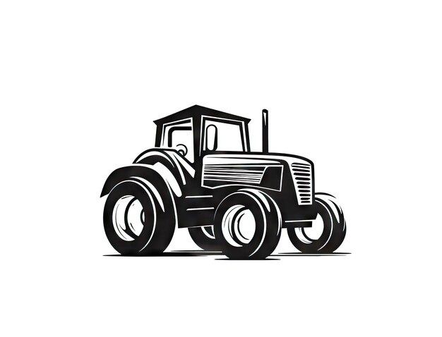 Zdjęcie vintage traktor sketch pojazd rolniczy z dużymi kołami czarno-biały rysunek maszyna rolnicza logo usługi ciągnika na białym tle ai generatywna ilustracja