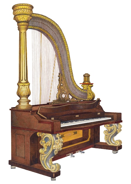 Vintage upright harp png ilustracja remiksowana z dzieła Williama High