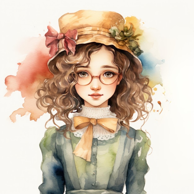 Zdjęcie vintage watercolor clipart z whimsical victorian little girl