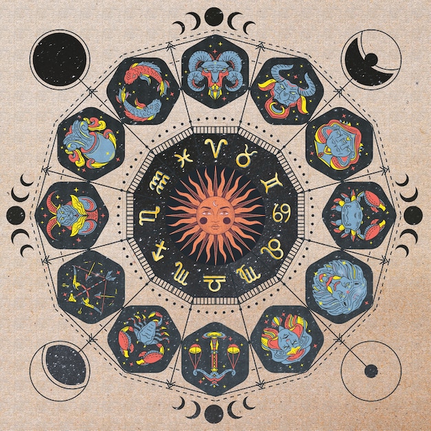 Vintage znaki zodiaku projekt kolażu