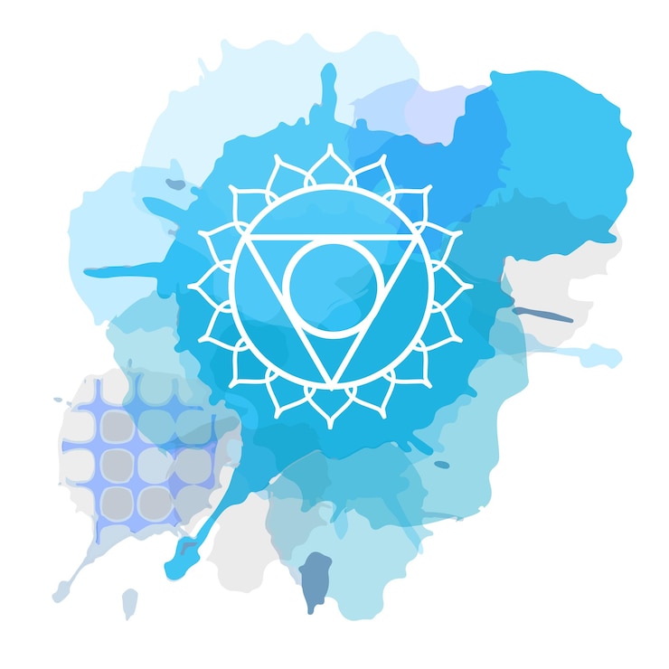 Zdjęcie vishuddha chakra medytacja aura i trzeci z siedmiu czakr symbol ikony akwarel