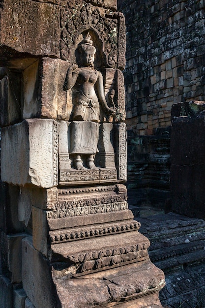 W Angkor Wat na skałach przodków wyrzeźbione tematy hinduskie