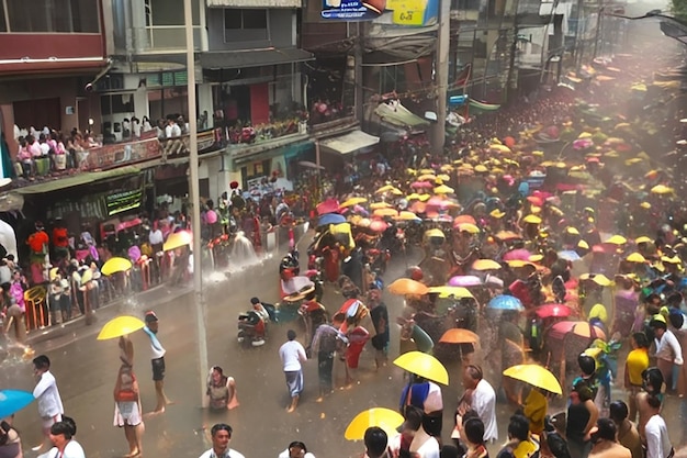 W Bangkoku 13 kwietnia 2025 r. tłumy świętują Songkran, tajlandzki Nowy Rok.