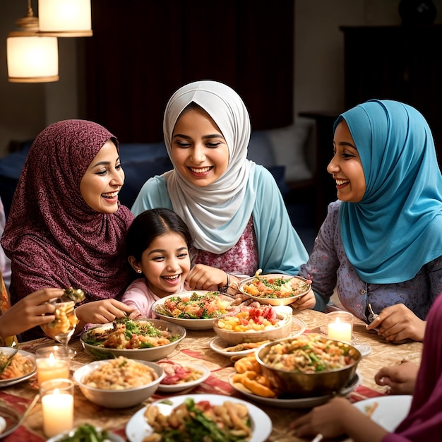 W ciepłym i gościnnym domu spotyka się muzułmańska rodzinaAI_Generated