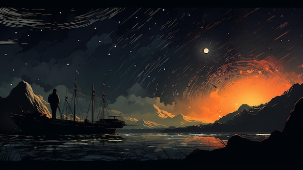 W "Columbus' Wake" zilustrowana jako hołd dla podróży odkrywcy sylwetka statku na szczycie