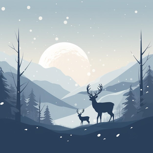 w górach w śniegu stoją dwa jelenie generatywne ai