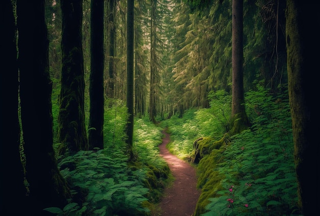 W górę widok szlaku przez bujne lasy