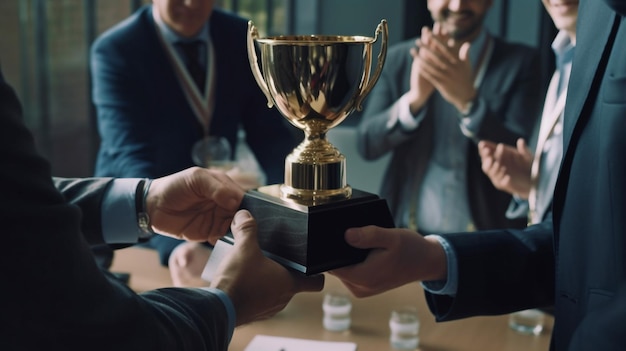 Zdjęcie w konkursie na najlepszą inicjatywę biznesową nagrodzono lidera zespołu biznesowego generatywna sztuczna inteligencja jest motywem przewodnim wręczenia nagrody biznes i przedsiębiorczość