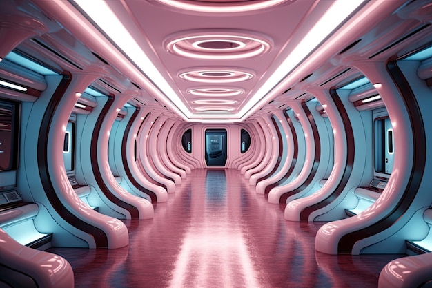 Zdjęcie w korytarzu w futurystycznym statku kosmicznym