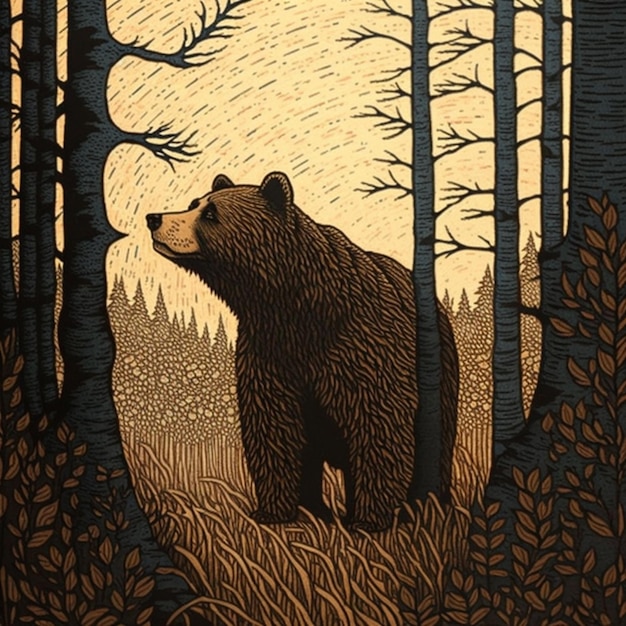 W lesie stoi niedźwiedź generatywny ai