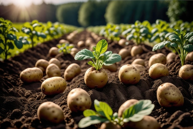 W miarę wzrostu kilka ziemniaków wyłania się z gleby