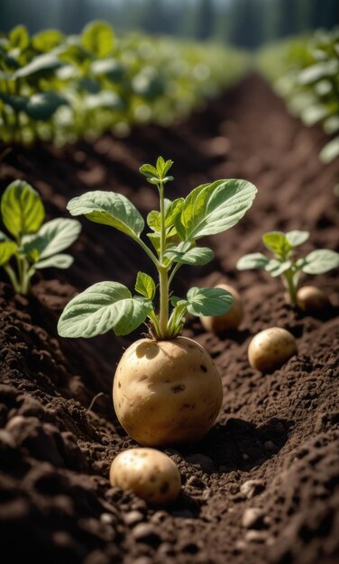 W miarę wzrostu kilka ziemniaków wyłania się z gleby