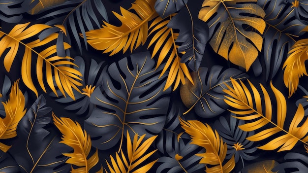 W nowoczesnym formacie bezszwowy wzór przedstawiający banany i złote liście palmowe