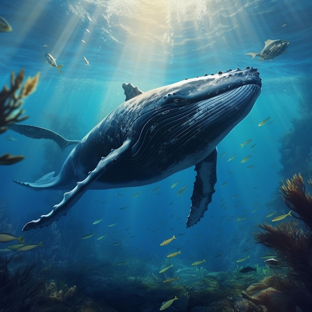 w oceanie pływa wieloryb generujący ai