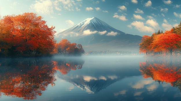 W okresie jesiennym jasne kolory jesiennych liści i poranna mgła są jednym z najlepszych widoków w Japonii, zwłaszcza na jeziorze Kawaguchiko.