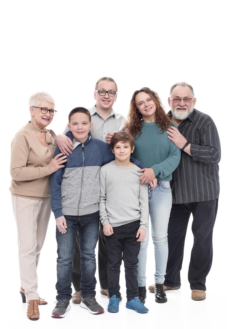 Zdjęcie w pełnym rozwoju portret szczęśliwej dużej rodziny