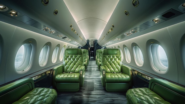 W samolocie z zielonymi skórzanymi siedzeniami