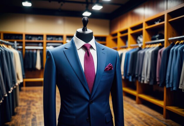 W sklepie z męskimi garniturami rzędy porządnie wystawionych ubrań