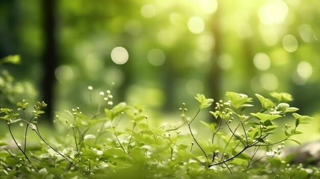 Zdjęcie w słoneczny dzień w lesie rozwijają się bujne, zielone liście buków