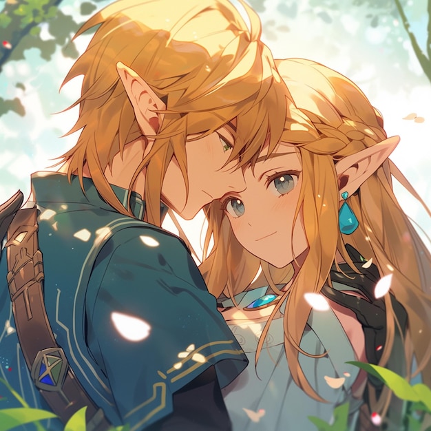 w stylu anime obraz pary młodych ludzi uściskających się w lesie generatywny ai