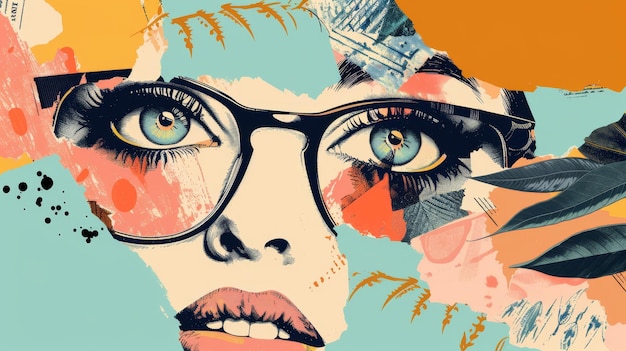 W stylu retro nowoczesna ilustracja kobiety39s oczy są w półtonowych okularach