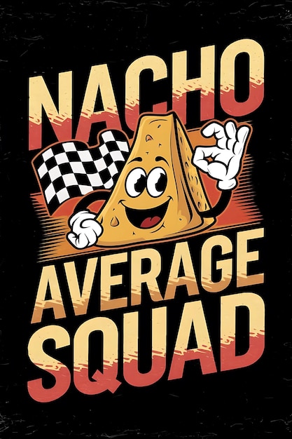 W stylu vintagestyle ilustracja kreskówki nacho chip z uśmiechniętą twarzą i dużymi wyrazistymi oczami