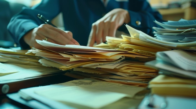 W tętniącym życiem biurze prawniczym asystent prawnik starannie organizuje ważne dokumenty dla złożonej sprawy